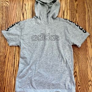 Gray hooded Adidas tee